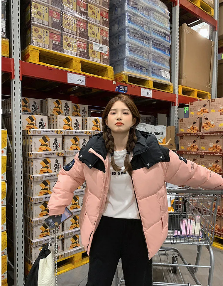 Easy-to-Clean Cropped Windproof Puffer Jacket for Women