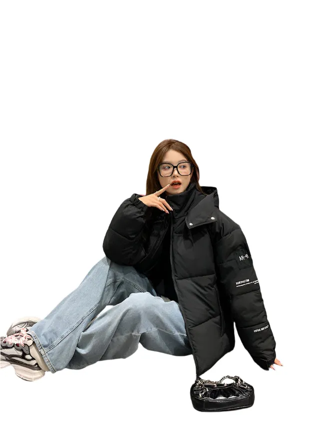 Easy-to-Clean Cropped Windproof Puffer Jacket for Women