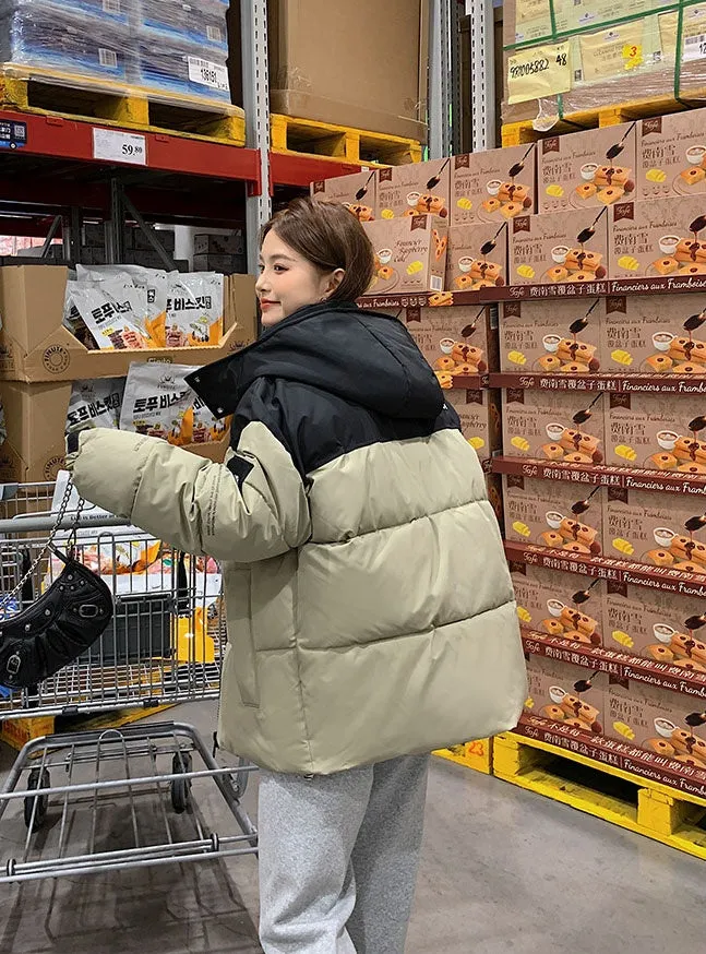 Easy-to-Clean Cropped Windproof Puffer Jacket for Women