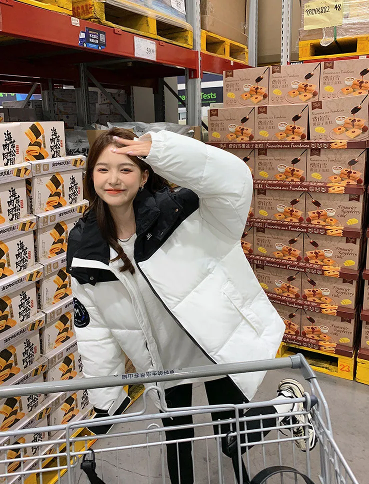 Easy-to-Clean Cropped Windproof Puffer Jacket for Women