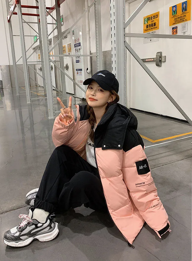 Easy-to-Clean Cropped Windproof Puffer Jacket for Women