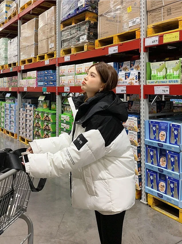 Easy-to-Clean Cropped Windproof Puffer Jacket for Women
