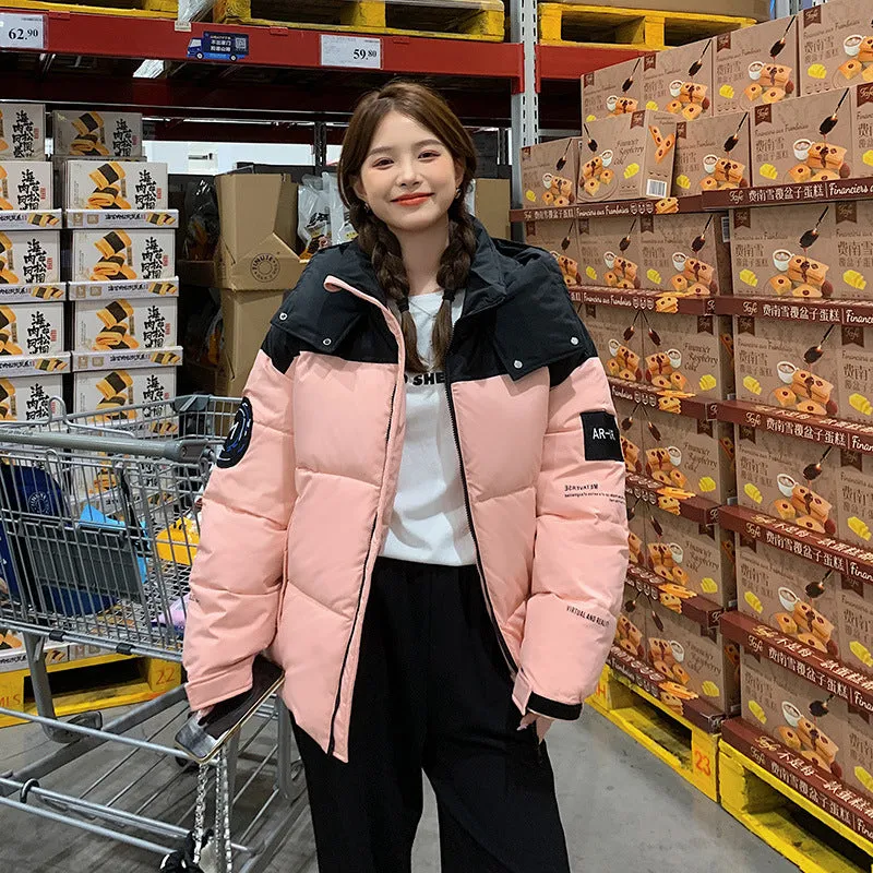 Easy-to-Clean Cropped Windproof Puffer Jacket for Women