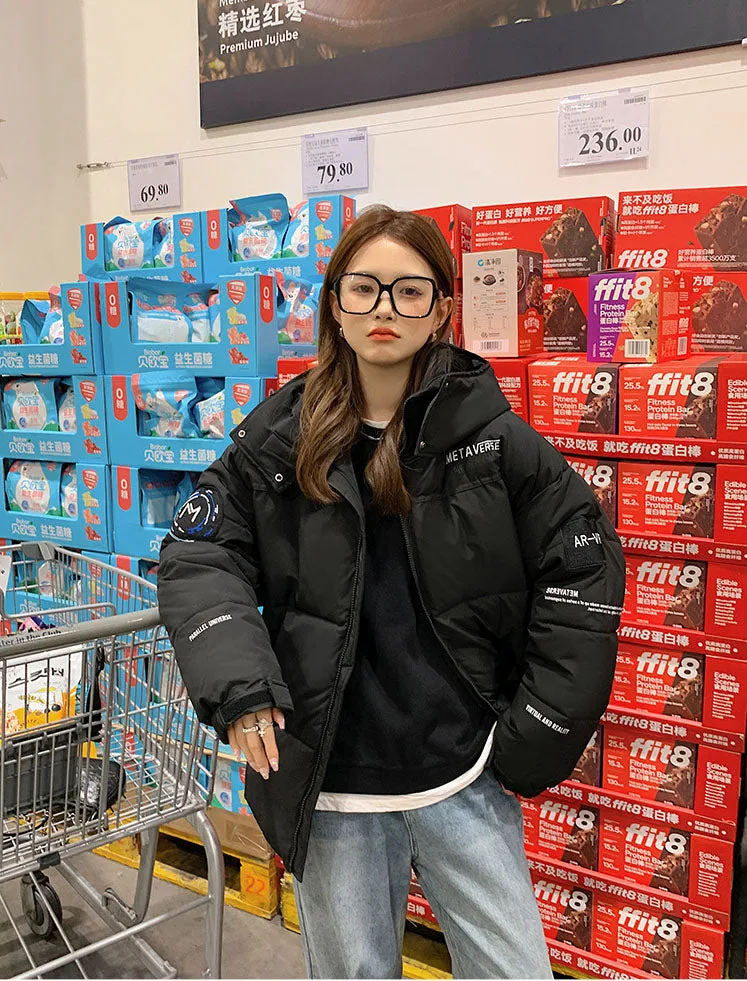 Easy-to-Clean Cropped Windproof Puffer Jacket for Women