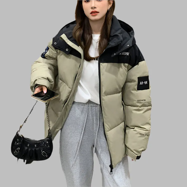 Easy-to-Clean Cropped Windproof Puffer Jacket for Women