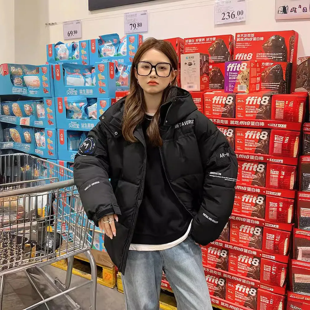 Easy-to-Clean Cropped Windproof Puffer Jacket for Women