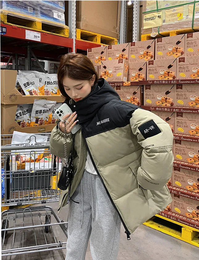 Easy-to-Clean Cropped Windproof Puffer Jacket for Women