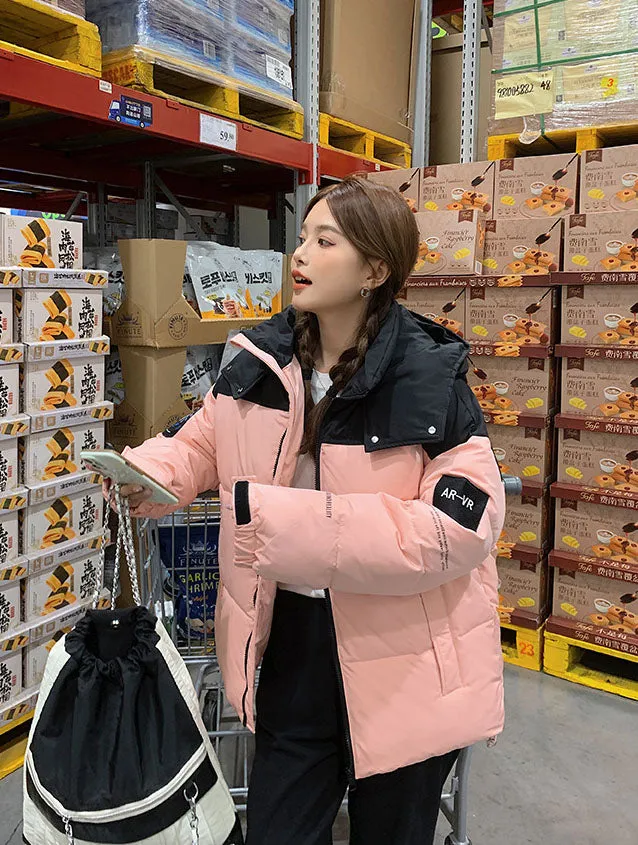 Easy-to-Clean Cropped Windproof Puffer Jacket for Women