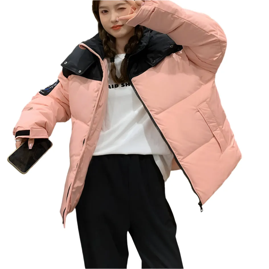 Easy-to-Clean Cropped Windproof Puffer Jacket for Women