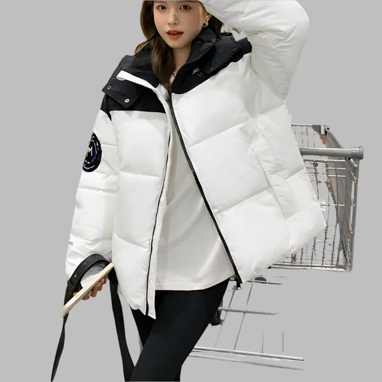Easy-to-Clean Cropped Windproof Puffer Jacket for Women