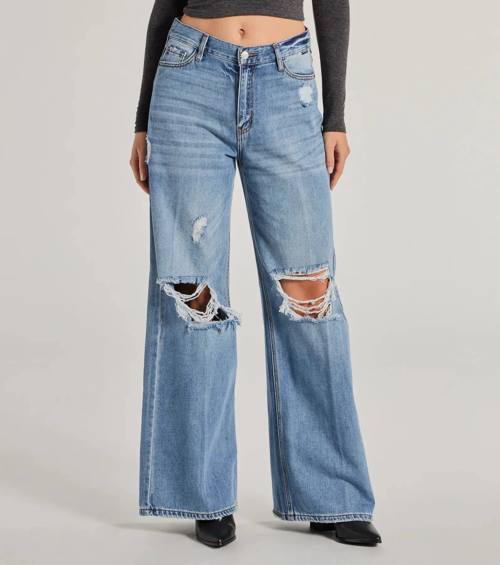 Edgy Allure Wide-Leg Distressed Denim Jeans