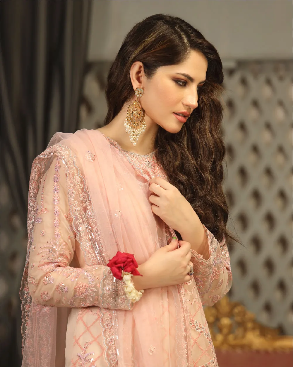Embroidered Net Pink Salwar Kameez Pakistani Party Dresses