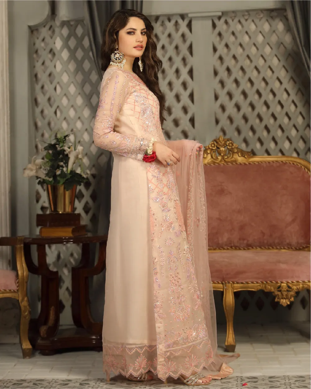 Embroidered Net Pink Salwar Kameez Pakistani Party Dresses