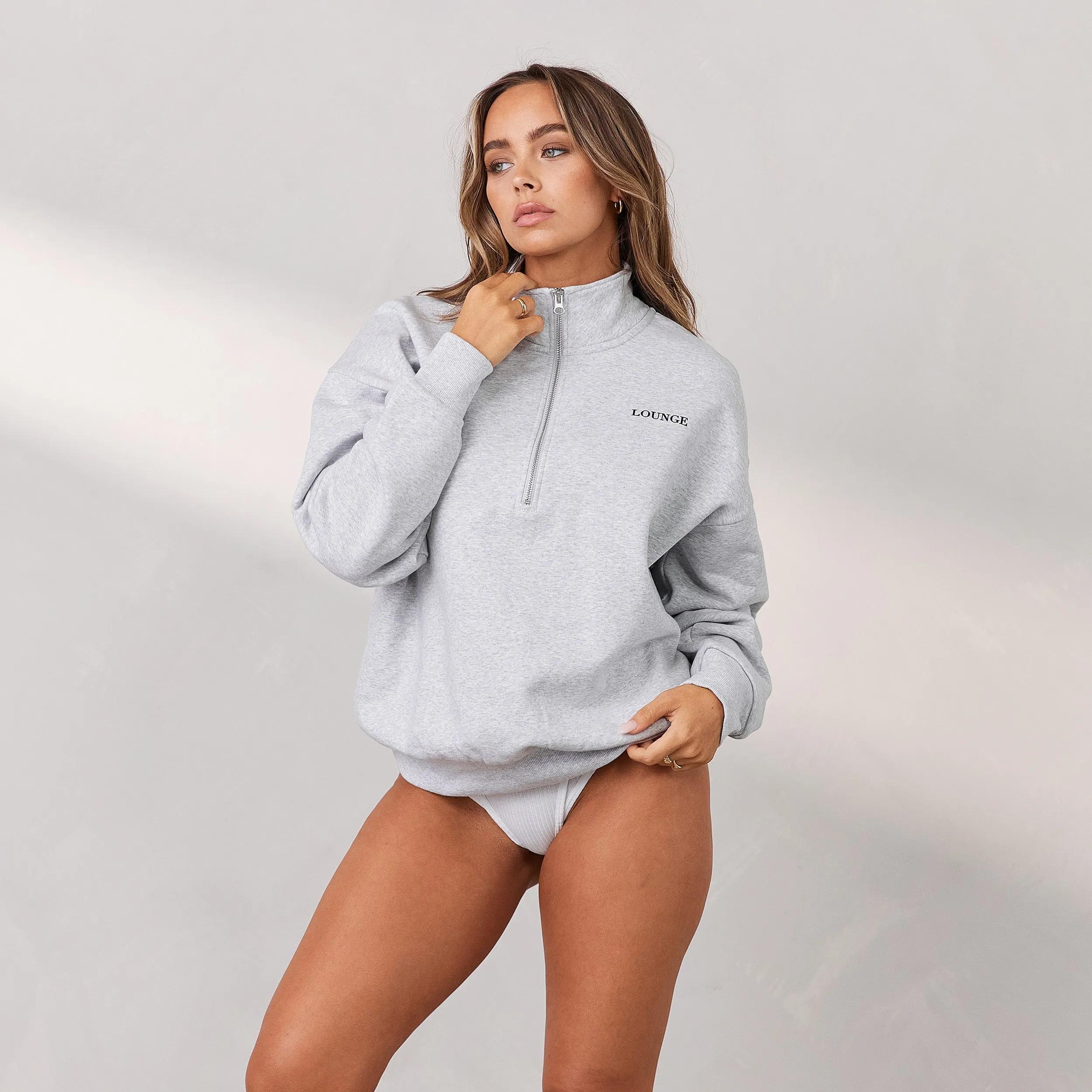 Essential Pull Oversize avec Quart de Zip - Gris Givré