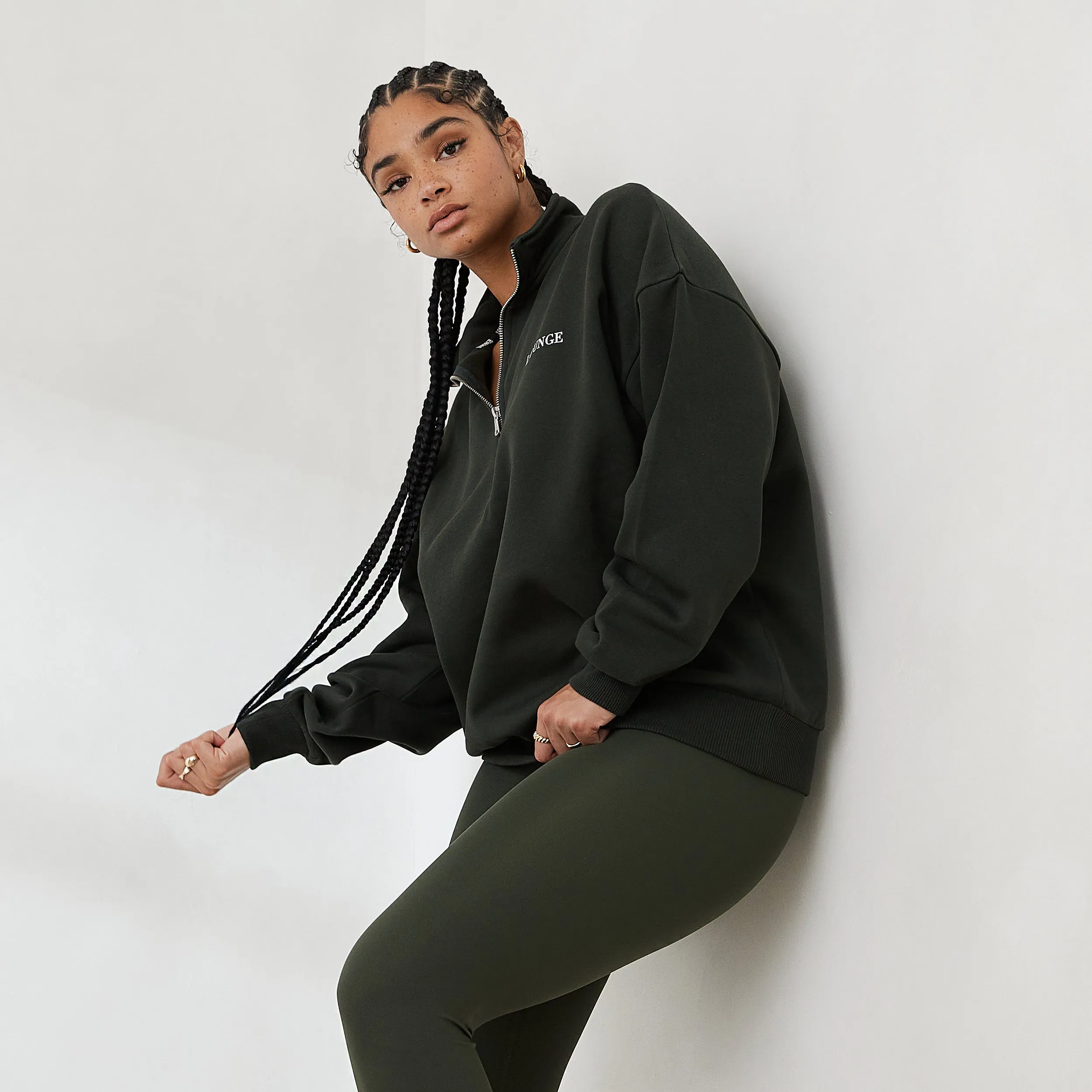 Essential Pull Oversize avec Quart de Zip - Vert Sapin