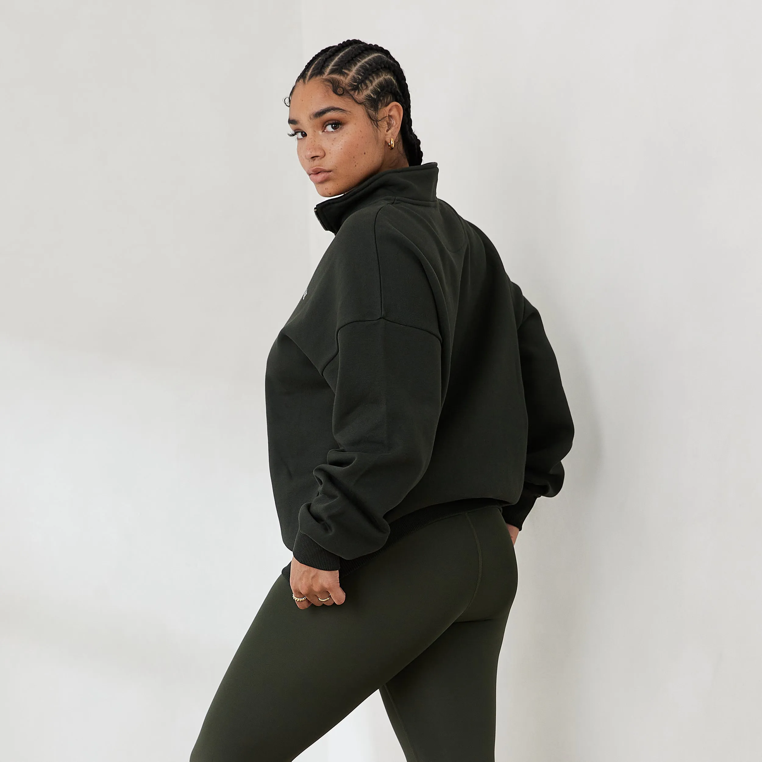 Essential Pull Oversize avec Quart de Zip - Vert Sapin