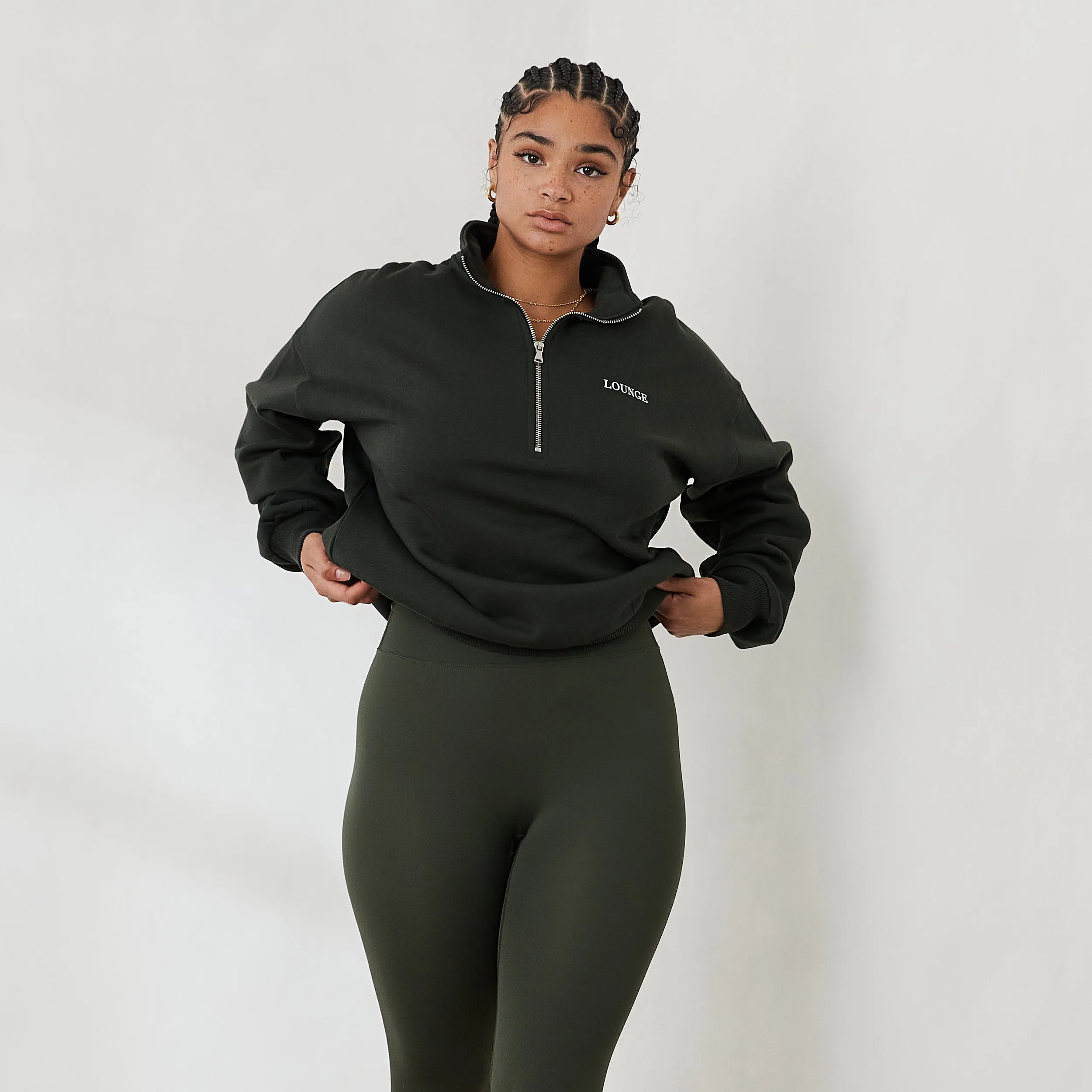 Essential Pull Oversize avec Quart de Zip - Vert Sapin
