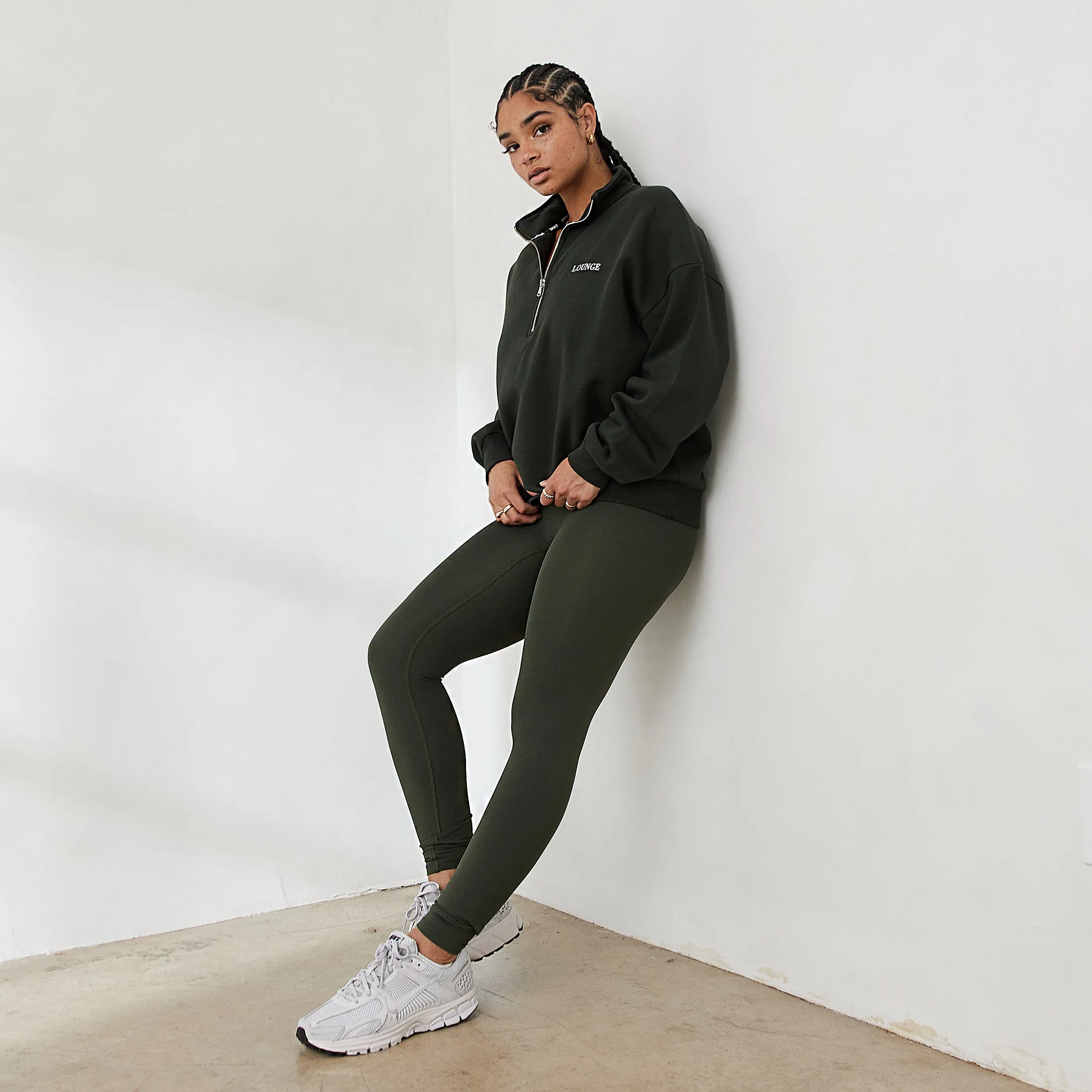 Essential Pull Oversize avec Quart de Zip - Vert Sapin