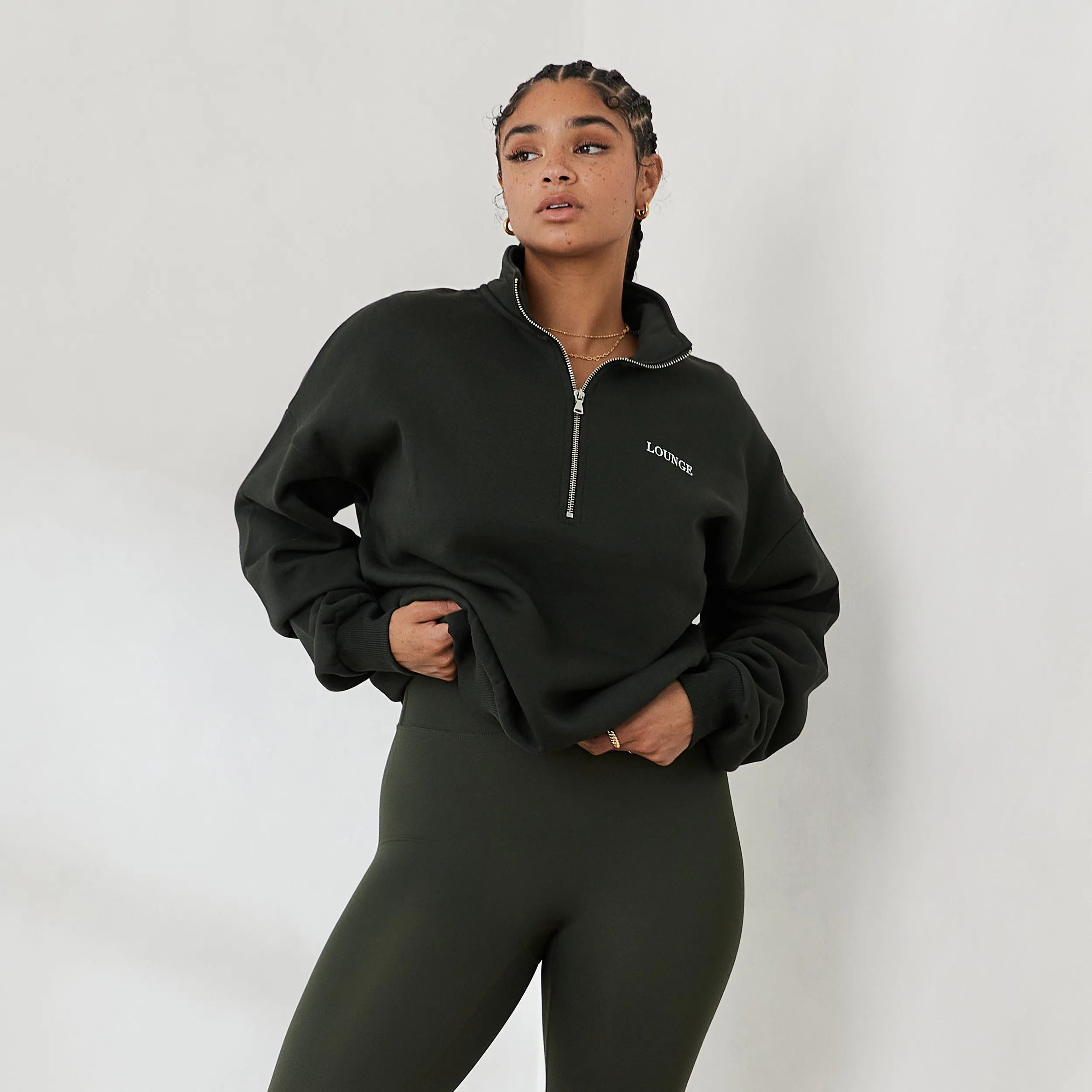 Essential Pull Oversize avec Quart de Zip - Vert Sapin