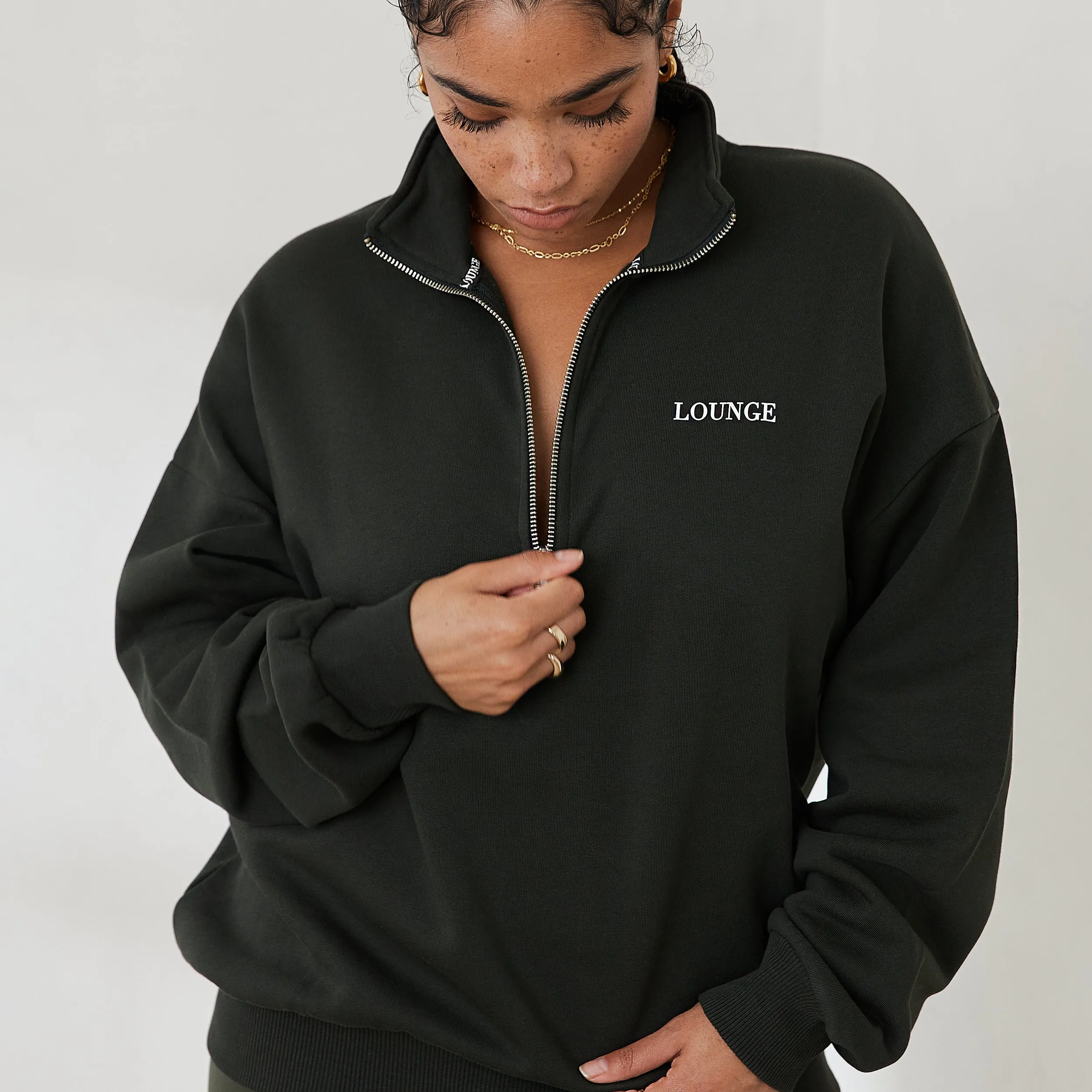 Essential Pull Oversize avec Quart de Zip - Vert Sapin