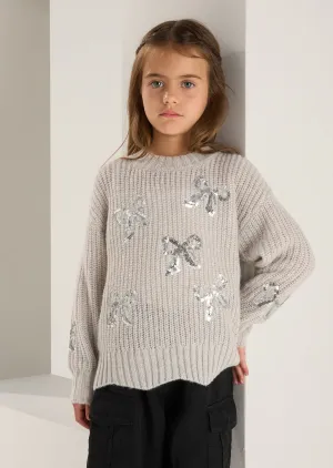 Esther Silver Sequin Bow Jumper