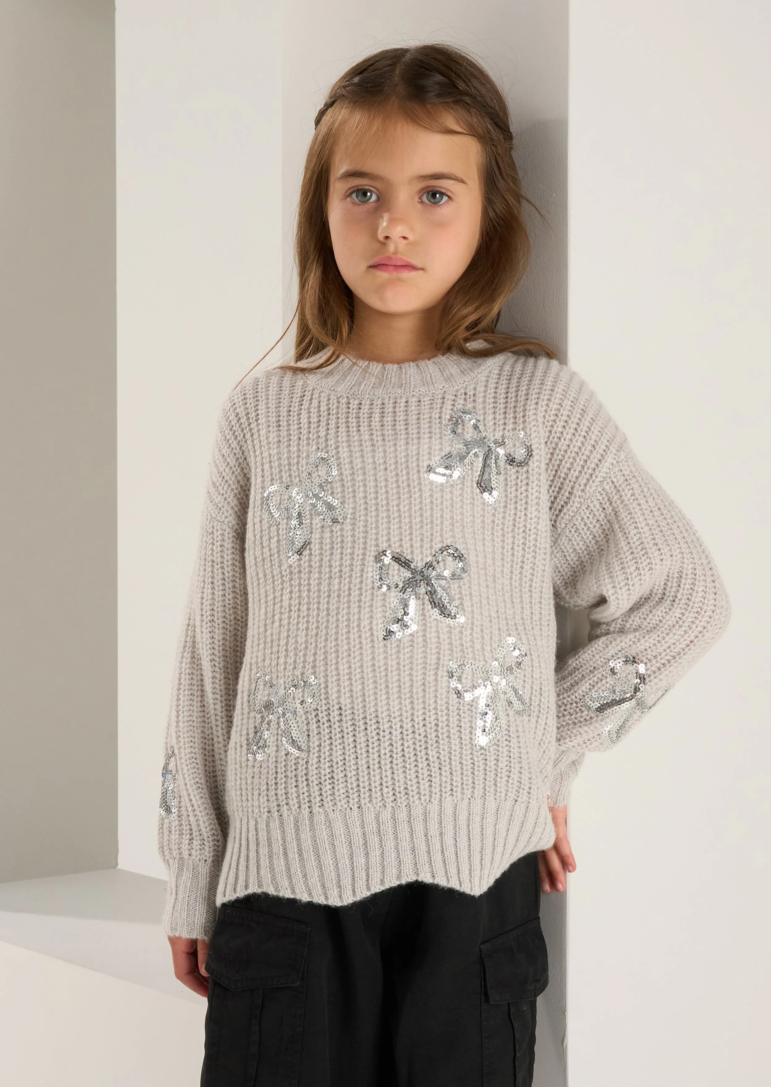 Esther Silver Sequin Bow Jumper