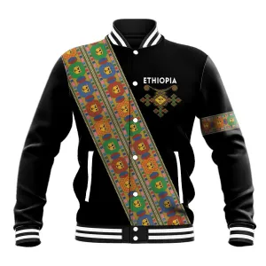 Ethiopia Saba Kemis Sash Style Baseball Jacket Black Color LT15
