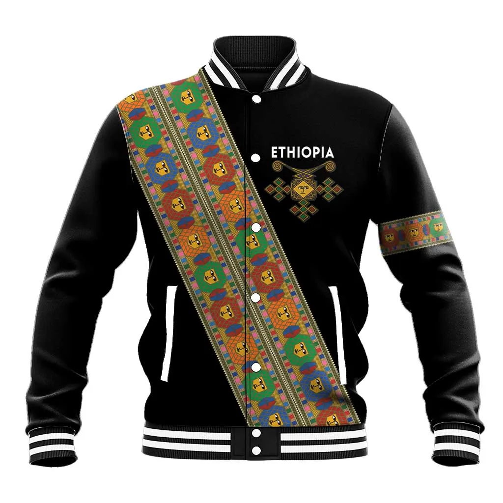 Ethiopia Saba Kemis Sash Style Baseball Jacket Black Color LT15