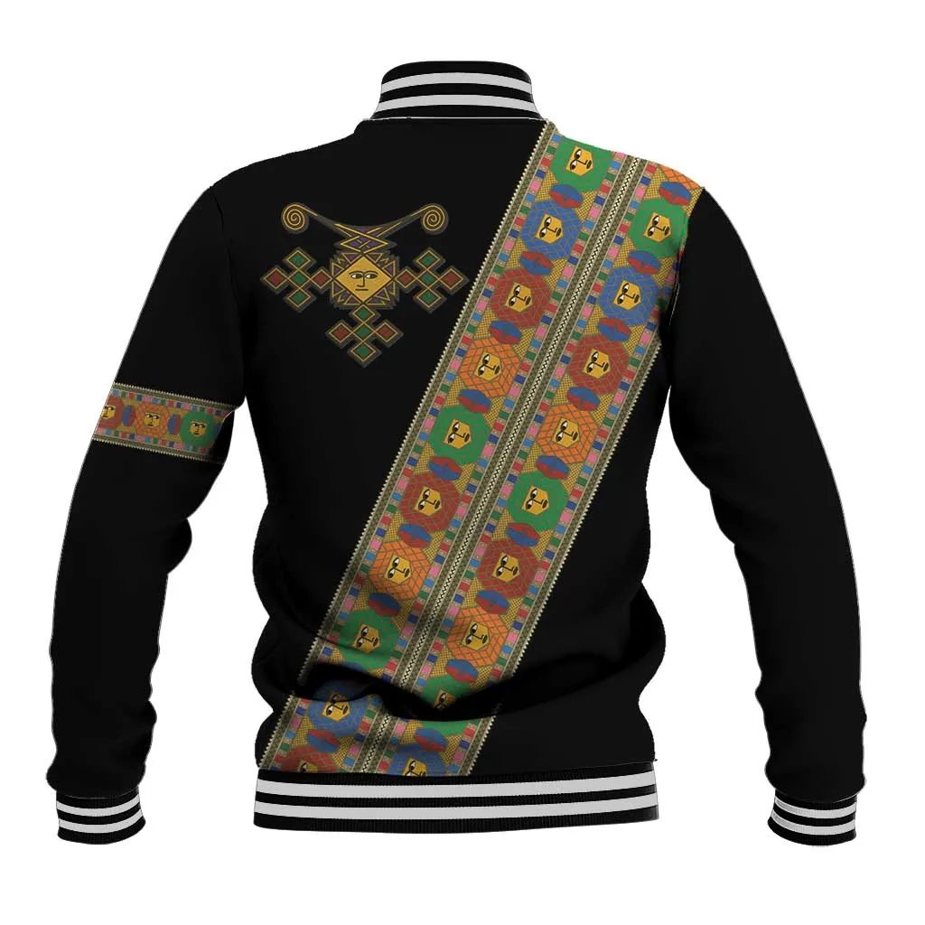 Ethiopia Saba Kemis Sash Style Baseball Jacket Black Color LT15