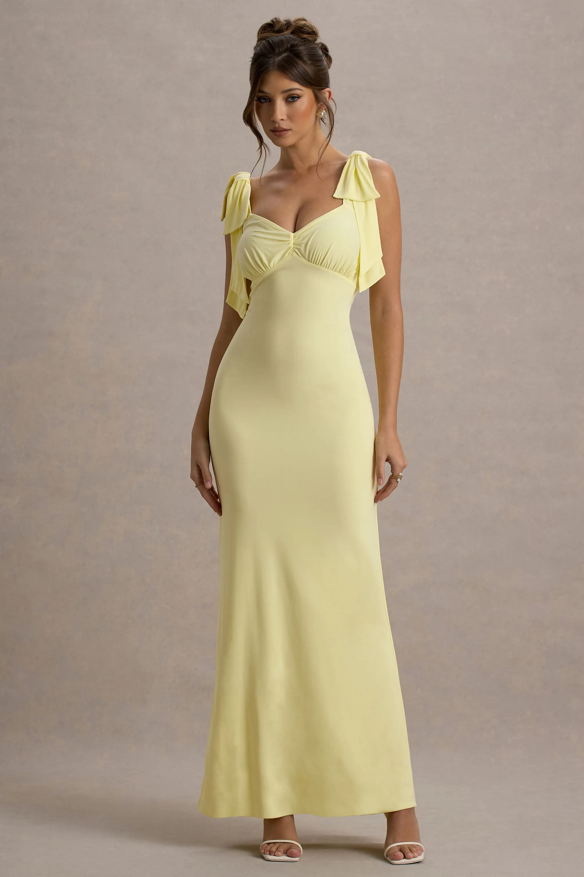Evanna | Lemon V-Neck Maxi Dress With Bow Straps