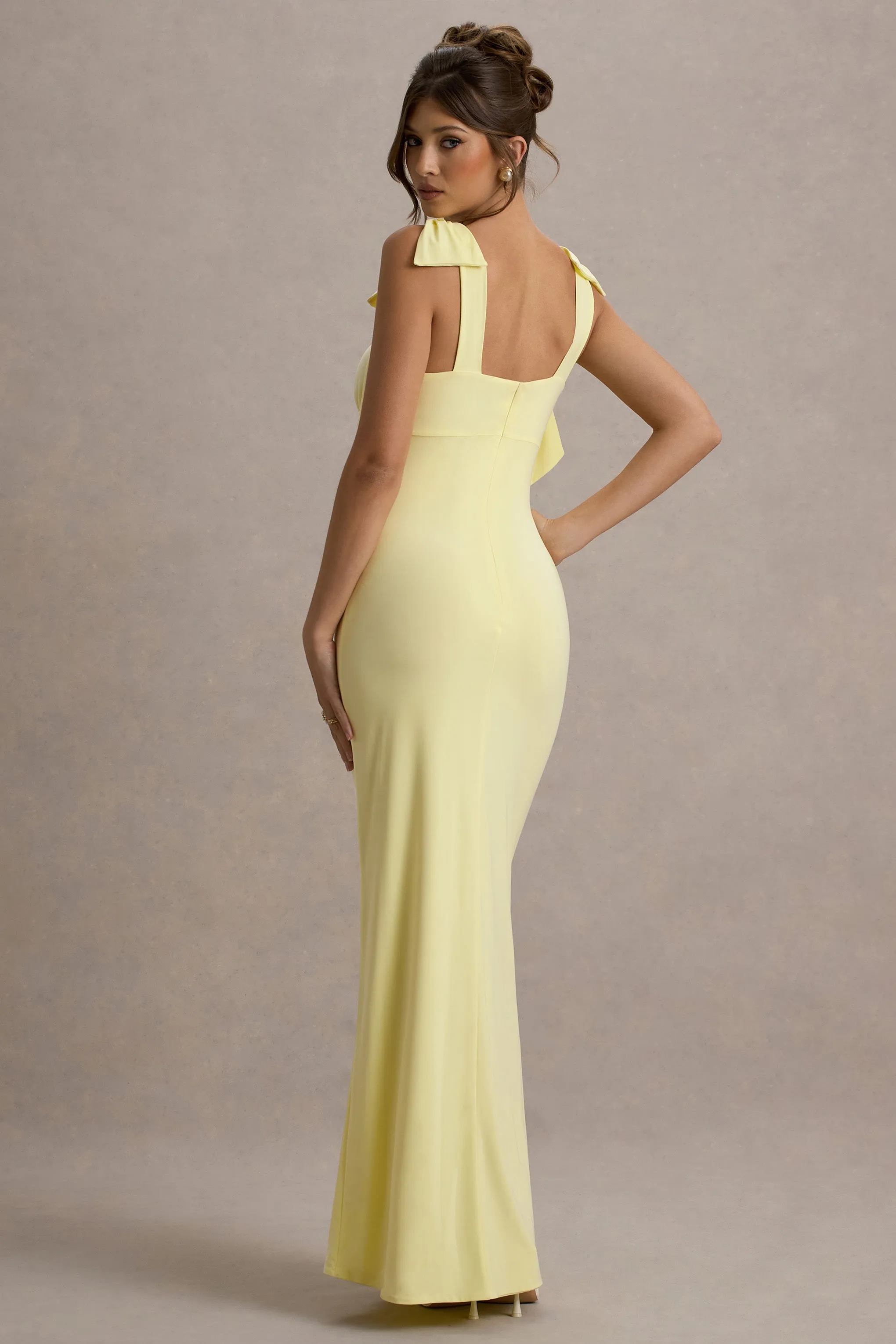 Evanna | Lemon V-Neck Maxi Dress With Bow Straps