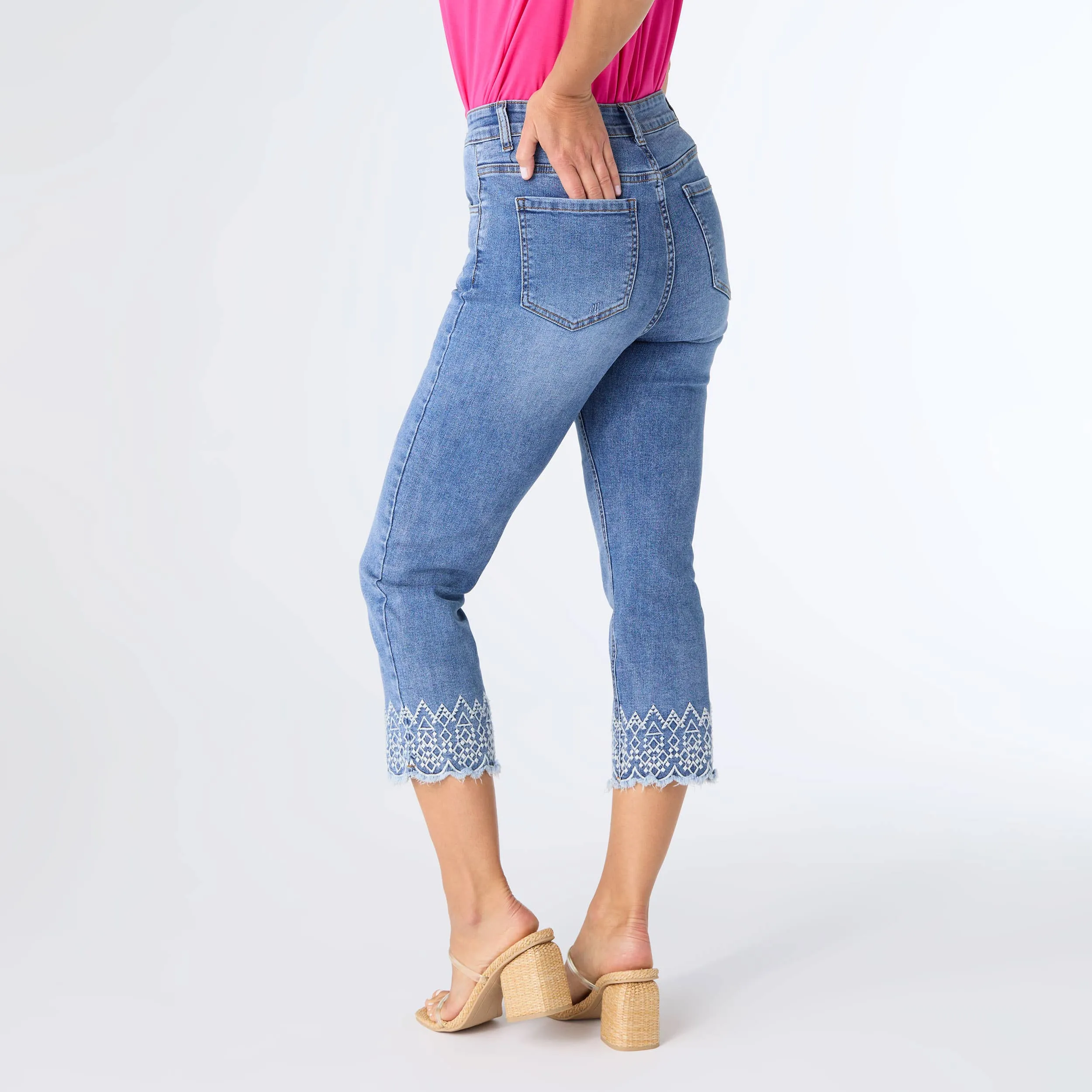 EverStretch Straight Capri with Bottom Embroidery