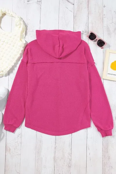 Exposed Seam Detail Henley Knit Hoodie