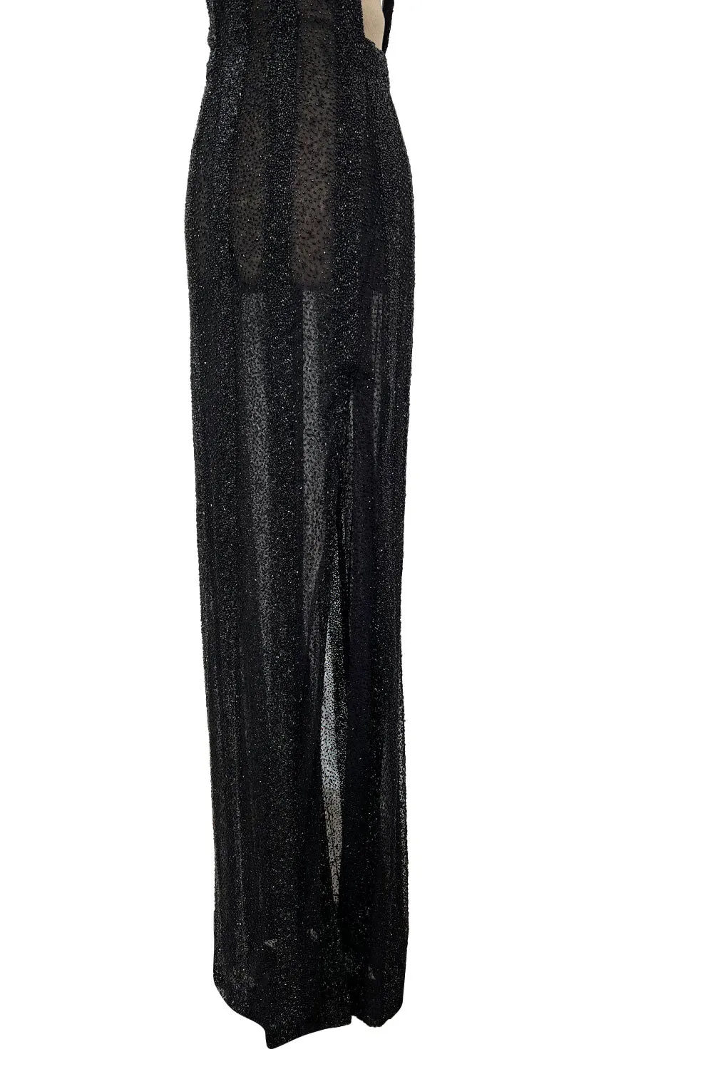 Extraordinary 2006 John Anthony Couture Black Hand Beaded Runway Dress w Bib Front & No Back