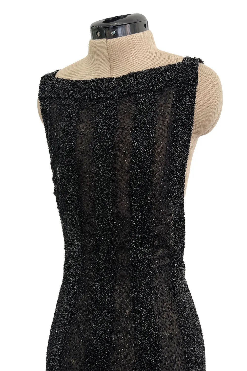 Extraordinary 2006 John Anthony Couture Black Hand Beaded Runway Dress w Bib Front & No Back