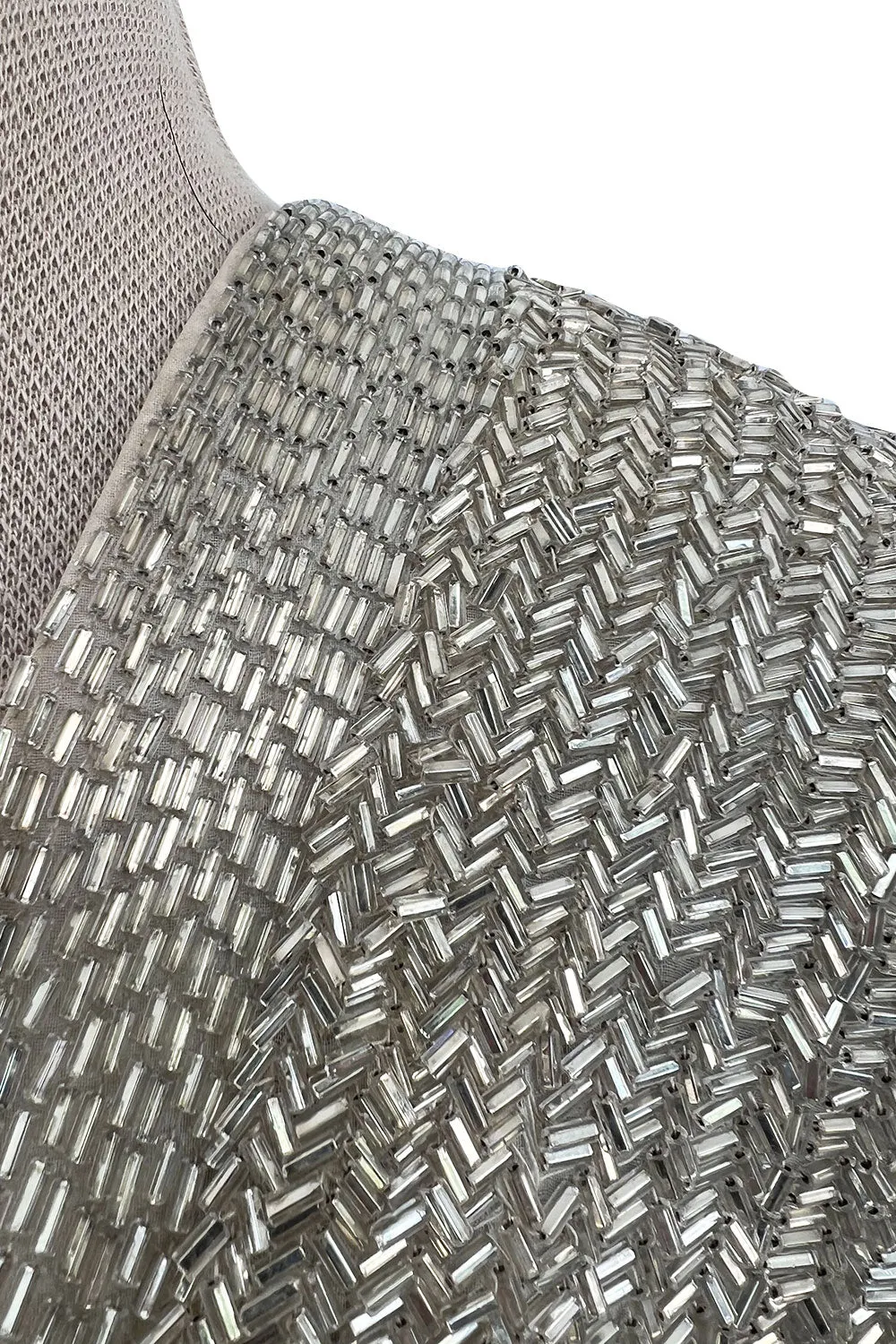 Extraordinary Fall 1975 John Anthony Couture Ivory Silver Hand Beaded Runway Sample Dress