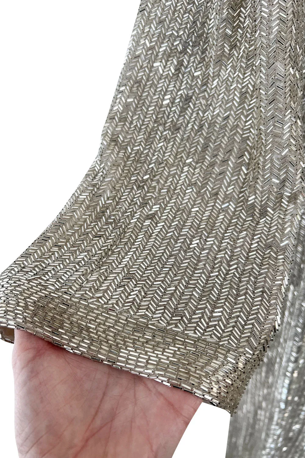 Extraordinary Fall 1975 John Anthony Couture Ivory Silver Hand Beaded Runway Sample Dress
