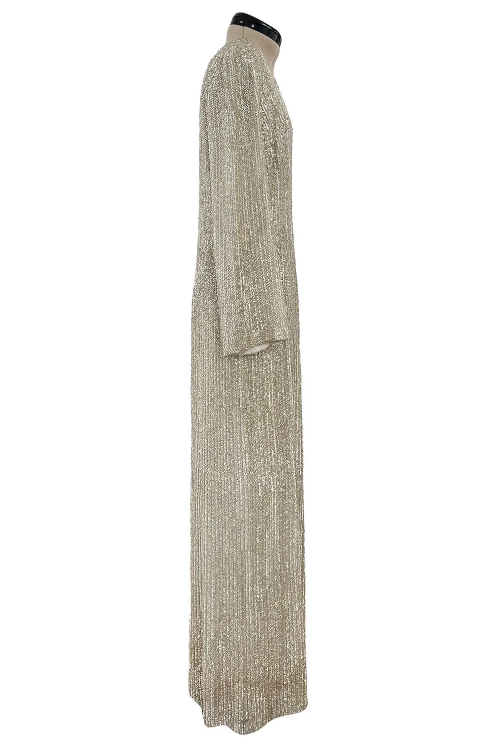 Extraordinary Fall 1975 John Anthony Couture Ivory Silver Hand Beaded Runway Sample Dress