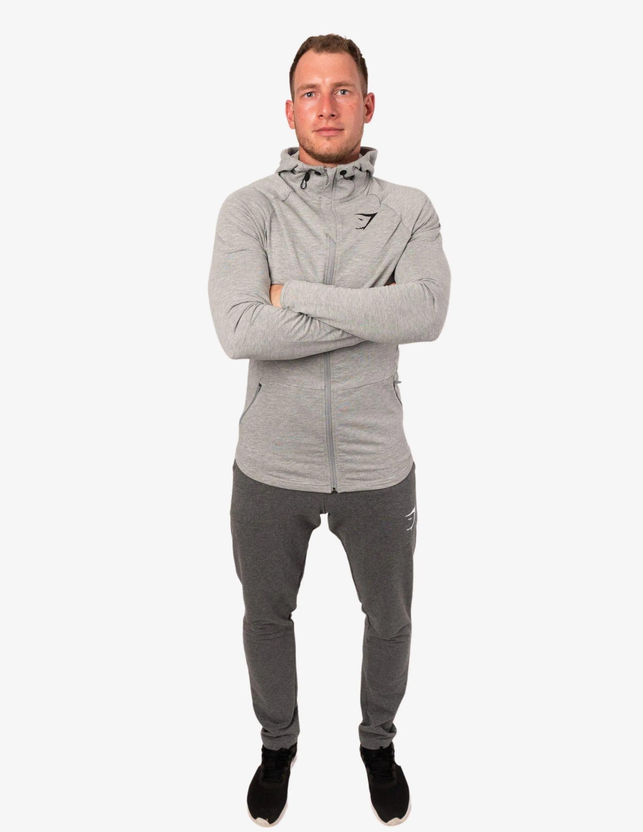FIT HOODED TOP LIGHT GREY MARL