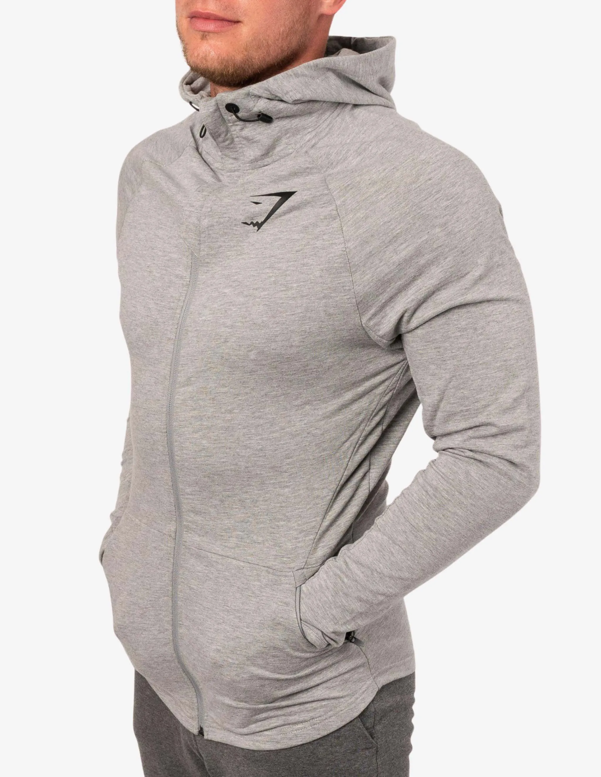 FIT HOODED TOP LIGHT GREY MARL