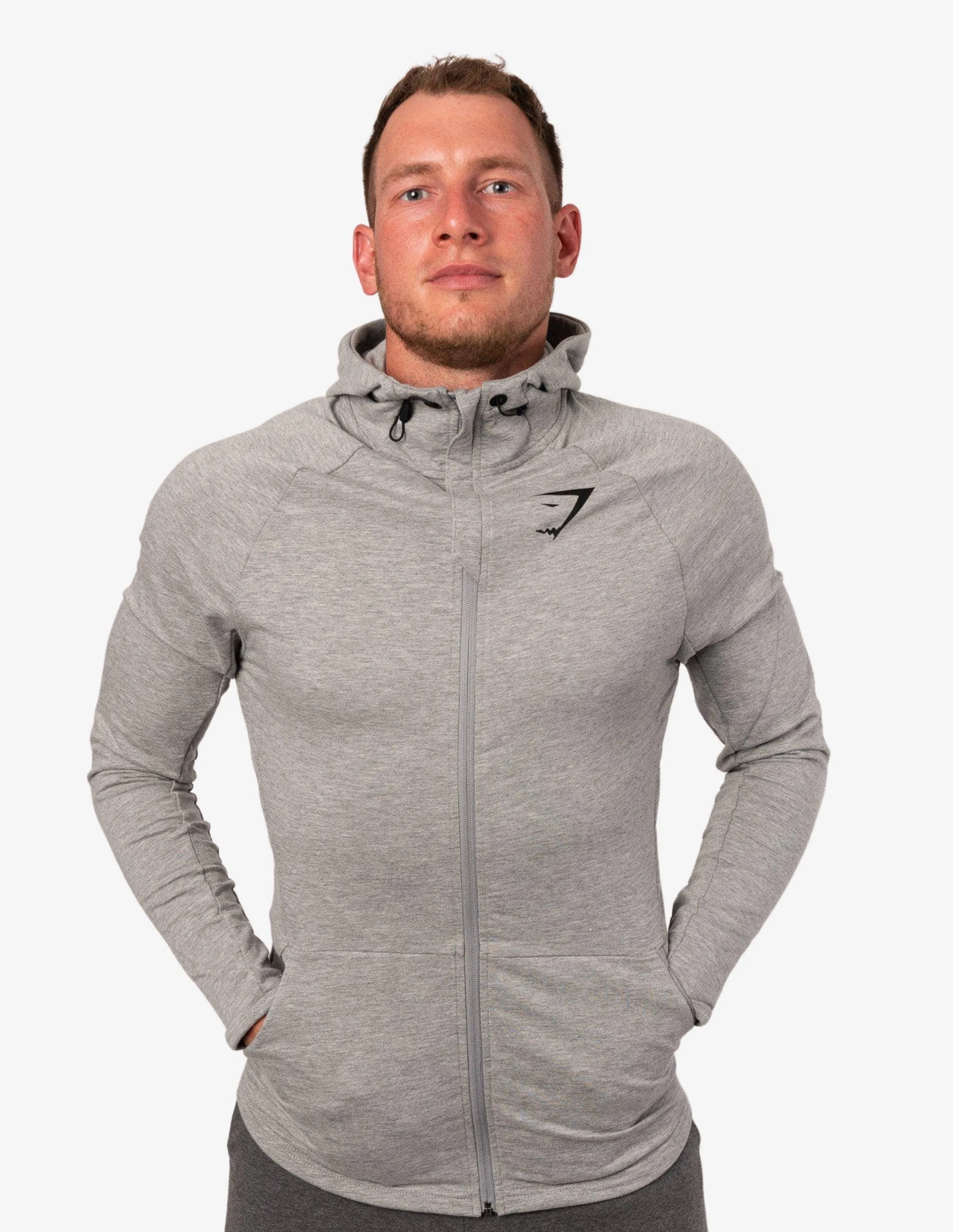FIT HOODED TOP LIGHT GREY MARL