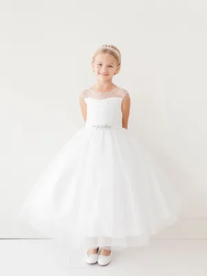Floor Lenght Horse Hair Layered Communion Dress w/Floral Lace