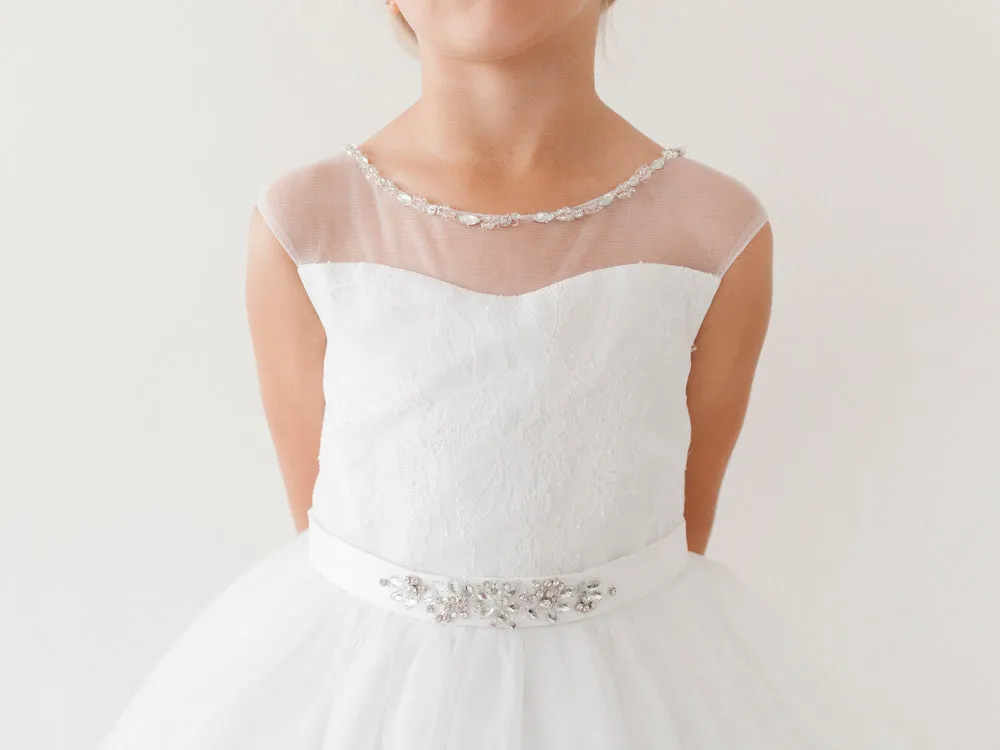 Floor Lenght Horse Hair Layered Communion Dress w/Floral Lace