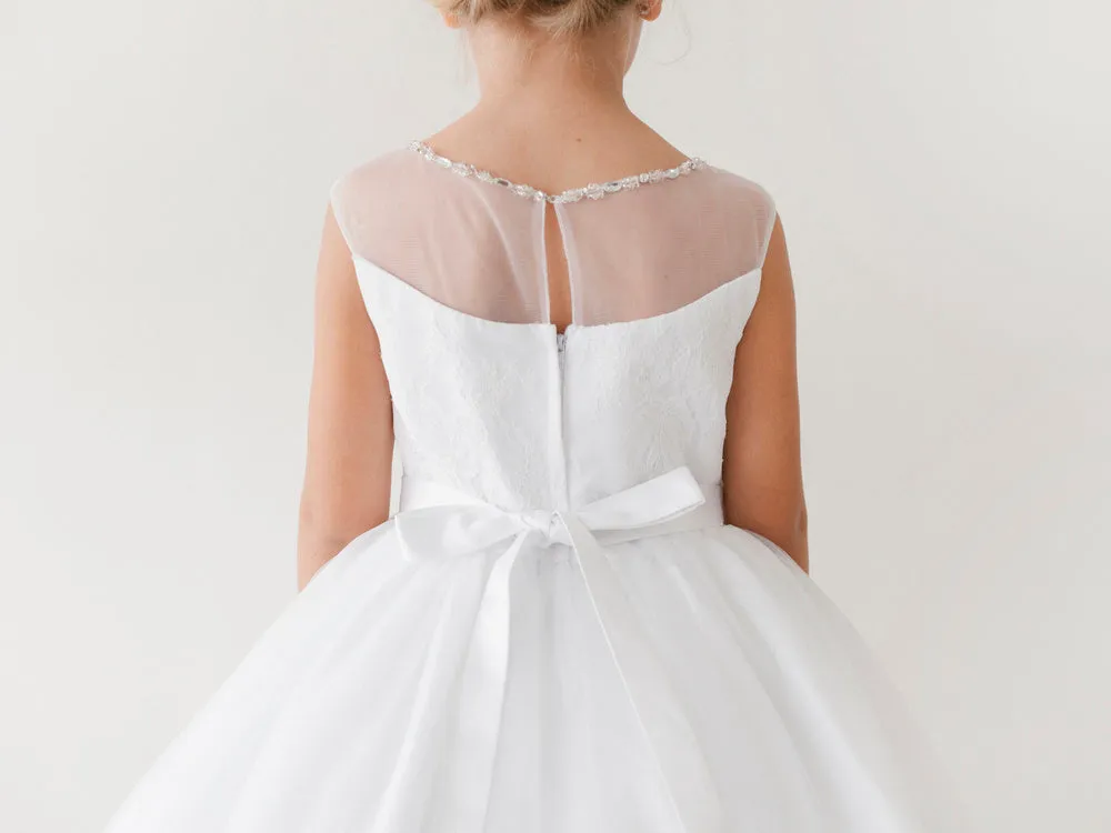 Floor Lenght Horse Hair Layered Communion Dress w/Floral Lace