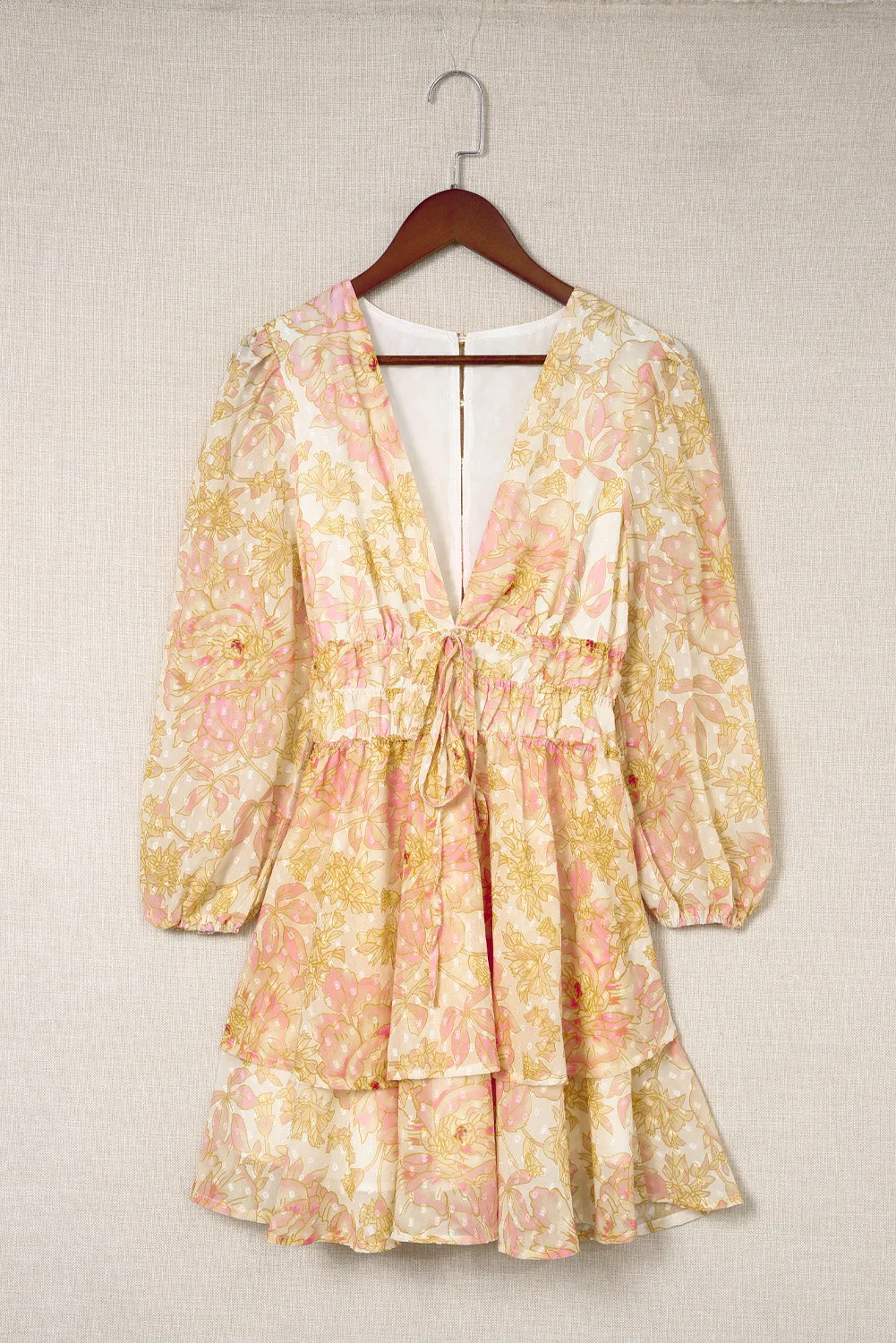 Floral Buttoned Layered Plunge Dress