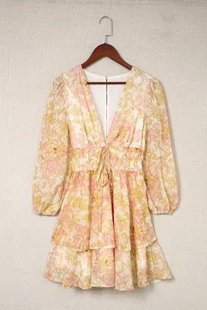 Floral Buttoned Layered Plunge Dress