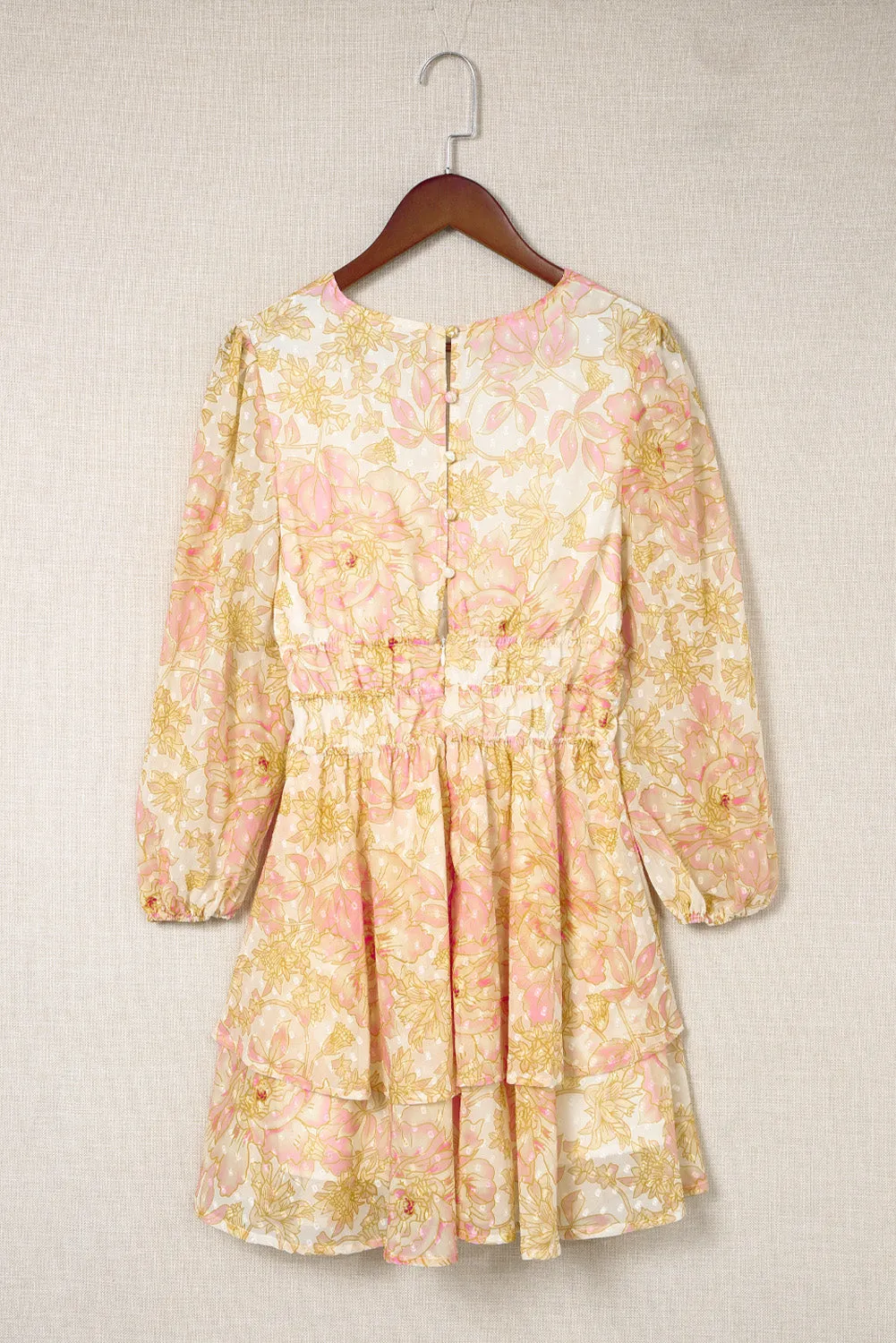 Floral Buttoned Layered Plunge Dress