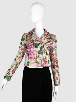 Floral Cropped Biker Jacket - Size 38