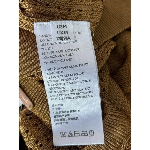 Free People H2O Crew Open Knit Cropped Gold Y2K Silky Viscose Sweater M - New