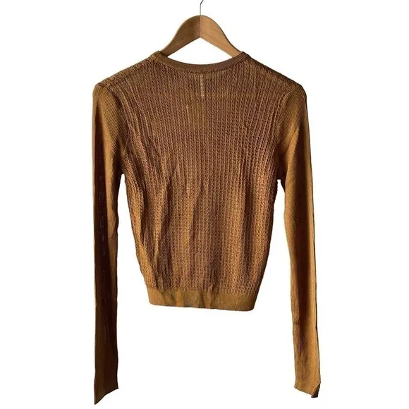 Free People H2O Crew Open Knit Cropped Gold Y2K Silky Viscose Sweater M - New